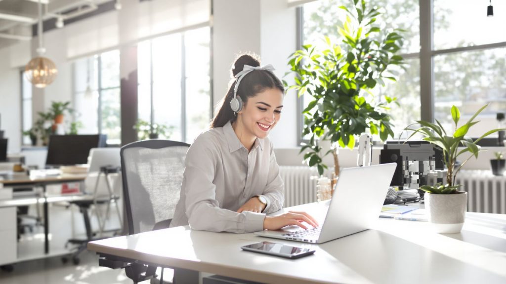 Smiling person using Leader crm