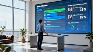 Agency CRM interface managing pipeline and retainers.