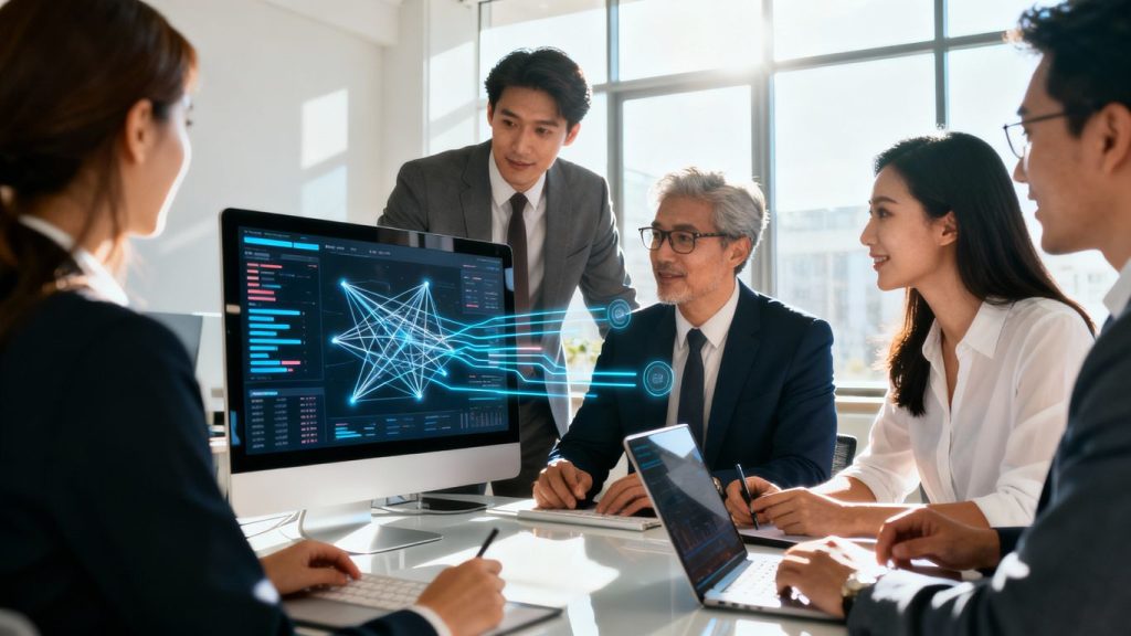 צוות מכירות משתמש ב-CRM לשילוב טוב יותר.