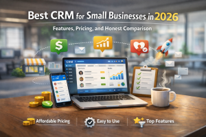Best CRM for small businesses in 2026 – Comparison overview with pricing, features, and mobile-friendly CRM dashboard on laptop and phone