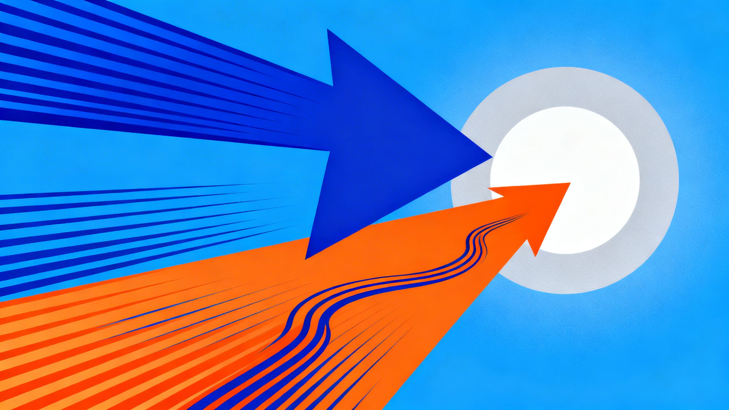 An abstract illustration of two arrows, one large and one smaller but more agile, racing towards a goal, representing the HubSpot takeover leader comparison.